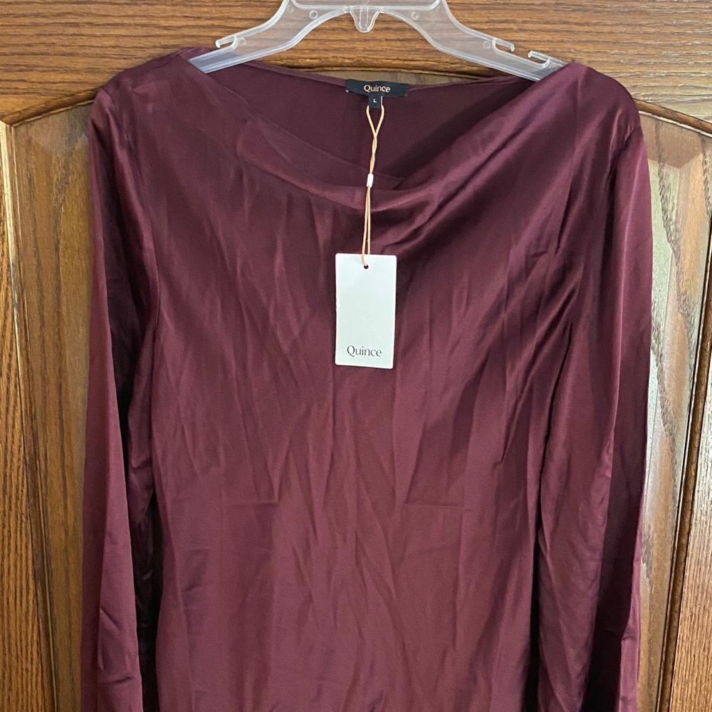 Quince Silk Long Sleeve Dress in Deep Plum